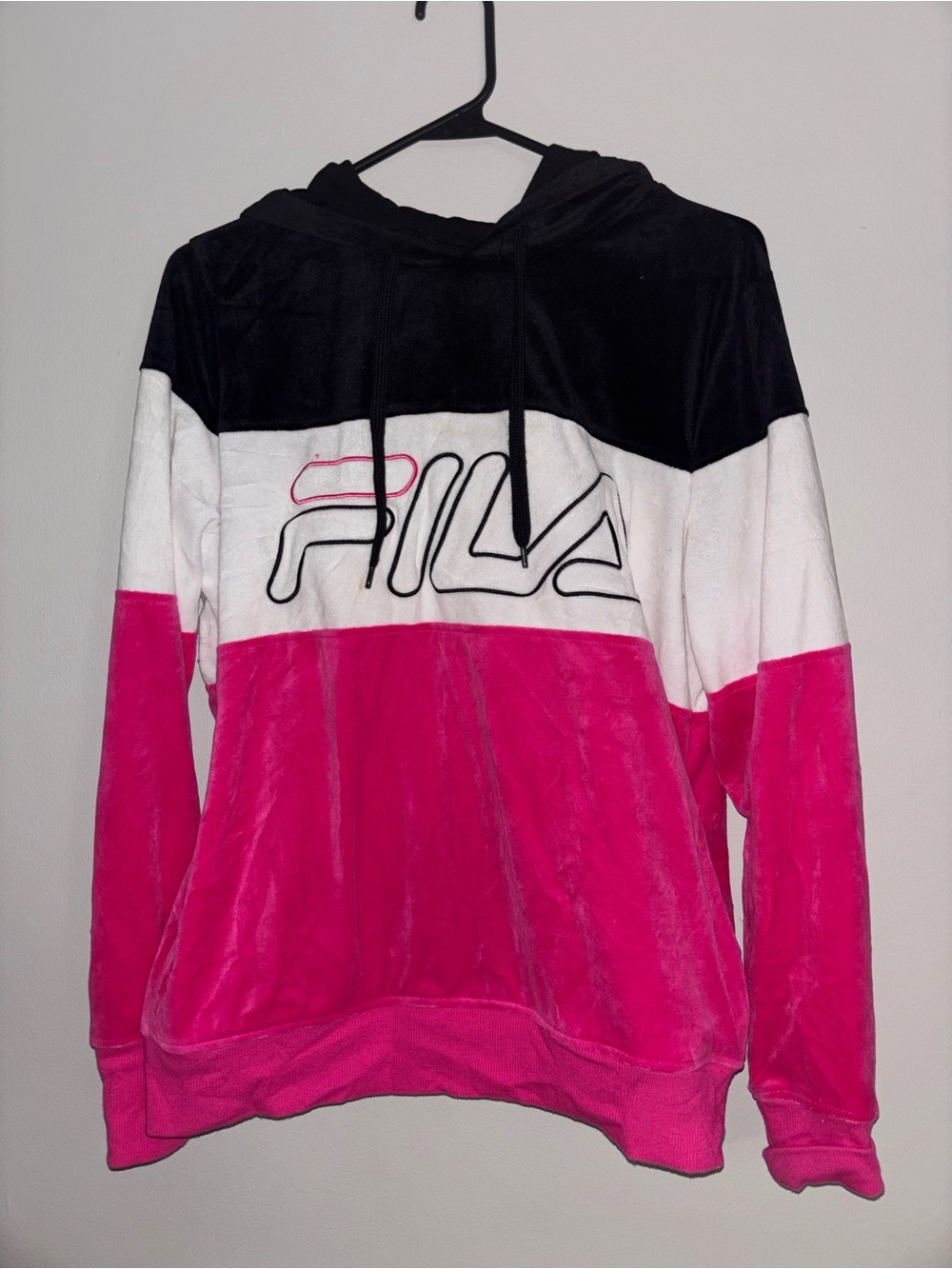 Fila Plush Colorblock Hoodie - Black White Hot Pink
